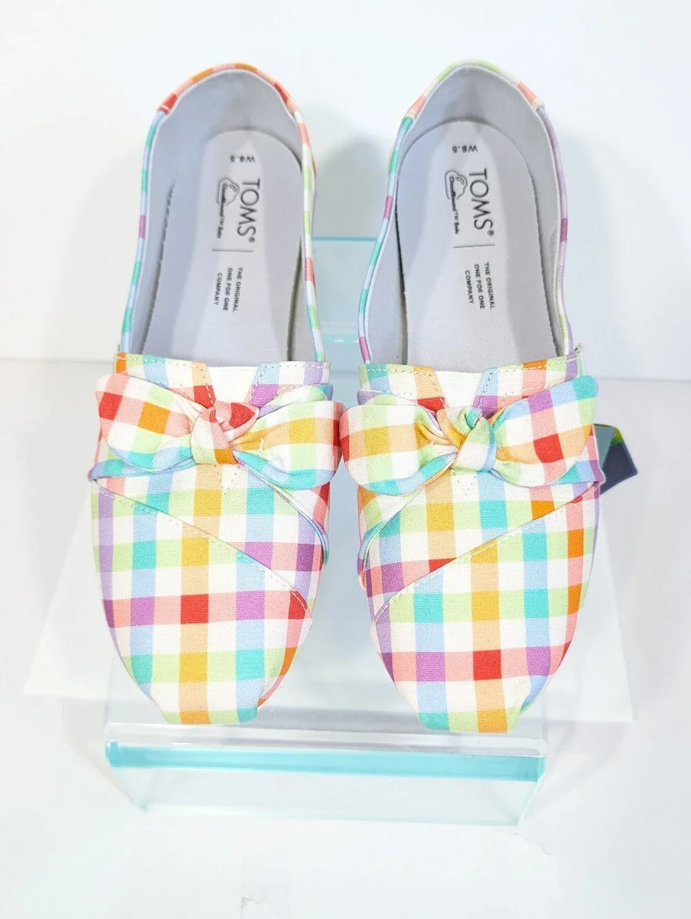 Toms Plaid Alpargata sz 8.5 NEW Women Flat Slip on Shoes Summer madras bow